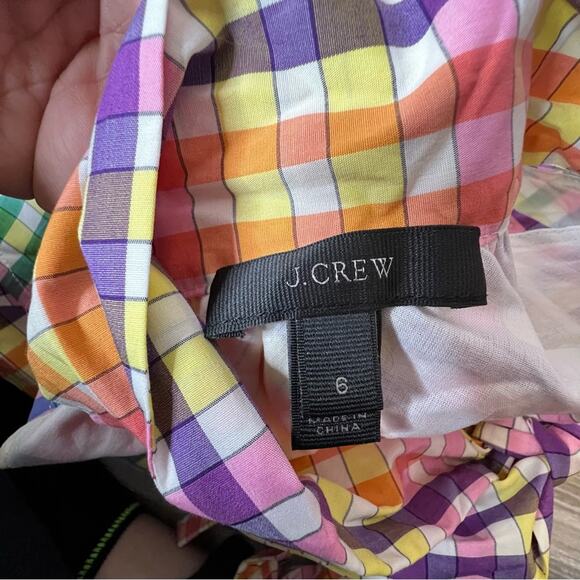 J. Crew Tie Neck Dress Multi Color Plaid sz 6 - Picture 10 of 11